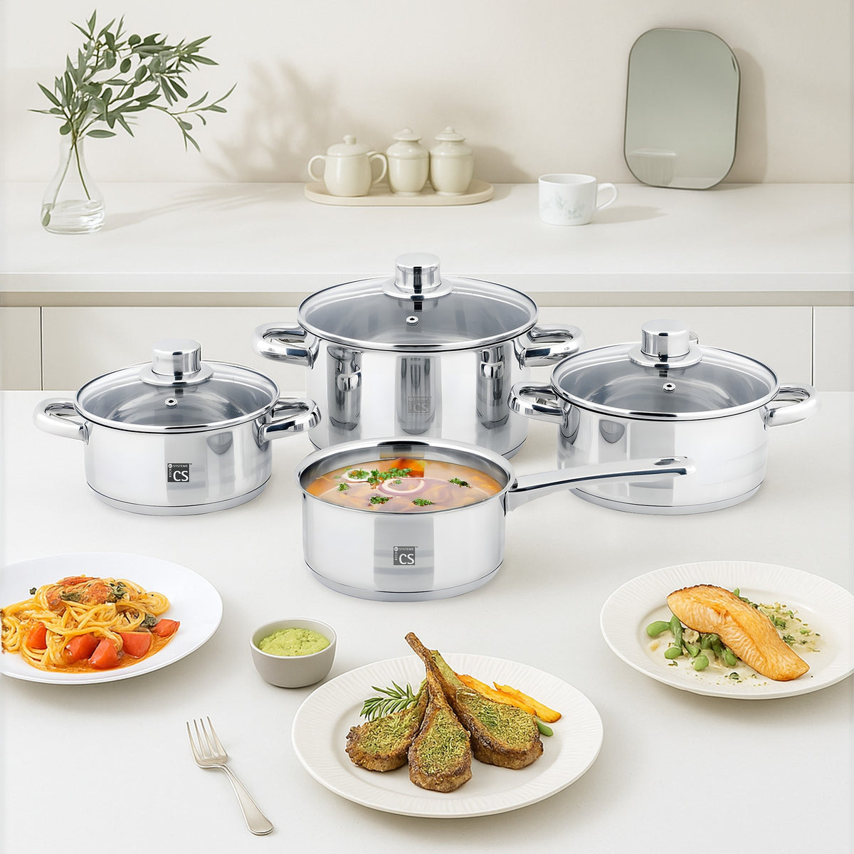 Belm 4pcs Stainless Steel Cookware Set