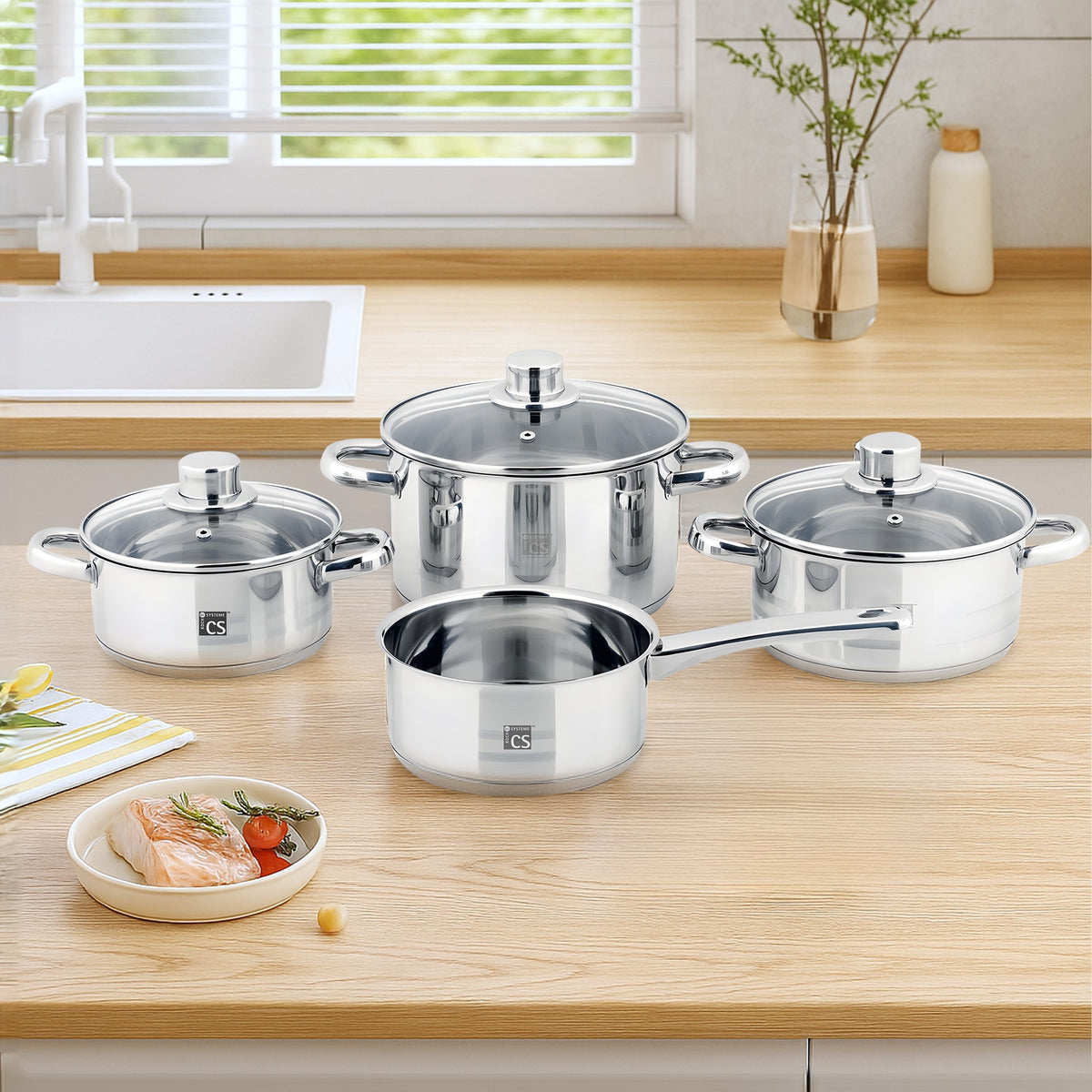 Belm 4pcs Stainless Steel Cookware Set