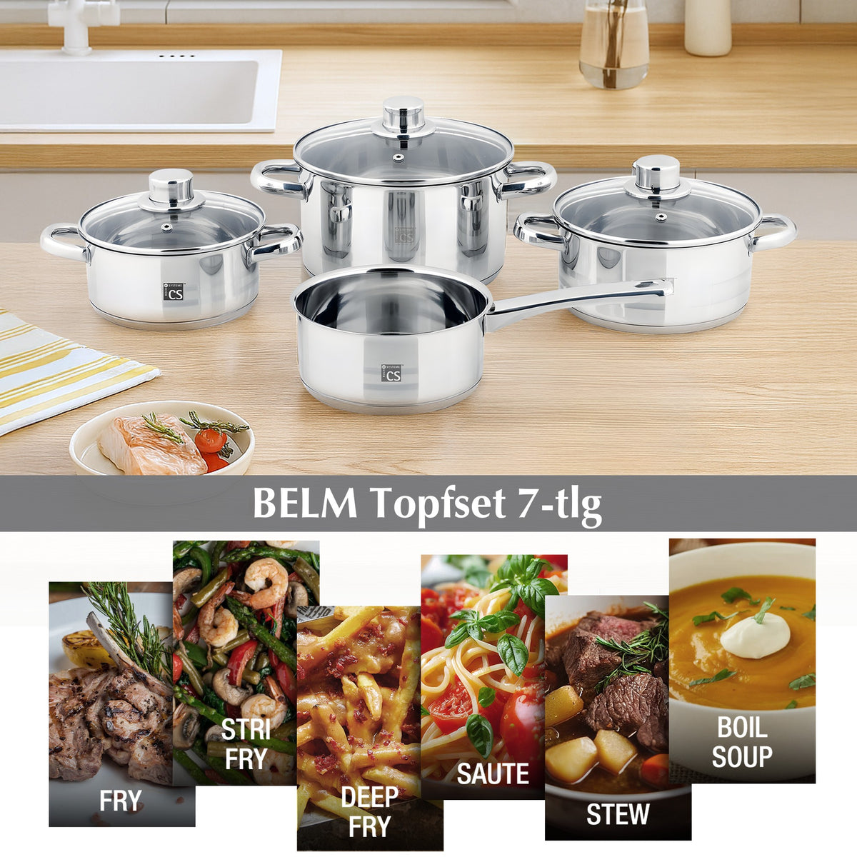 Belm 4pcs Stainless Steel Cookware Set