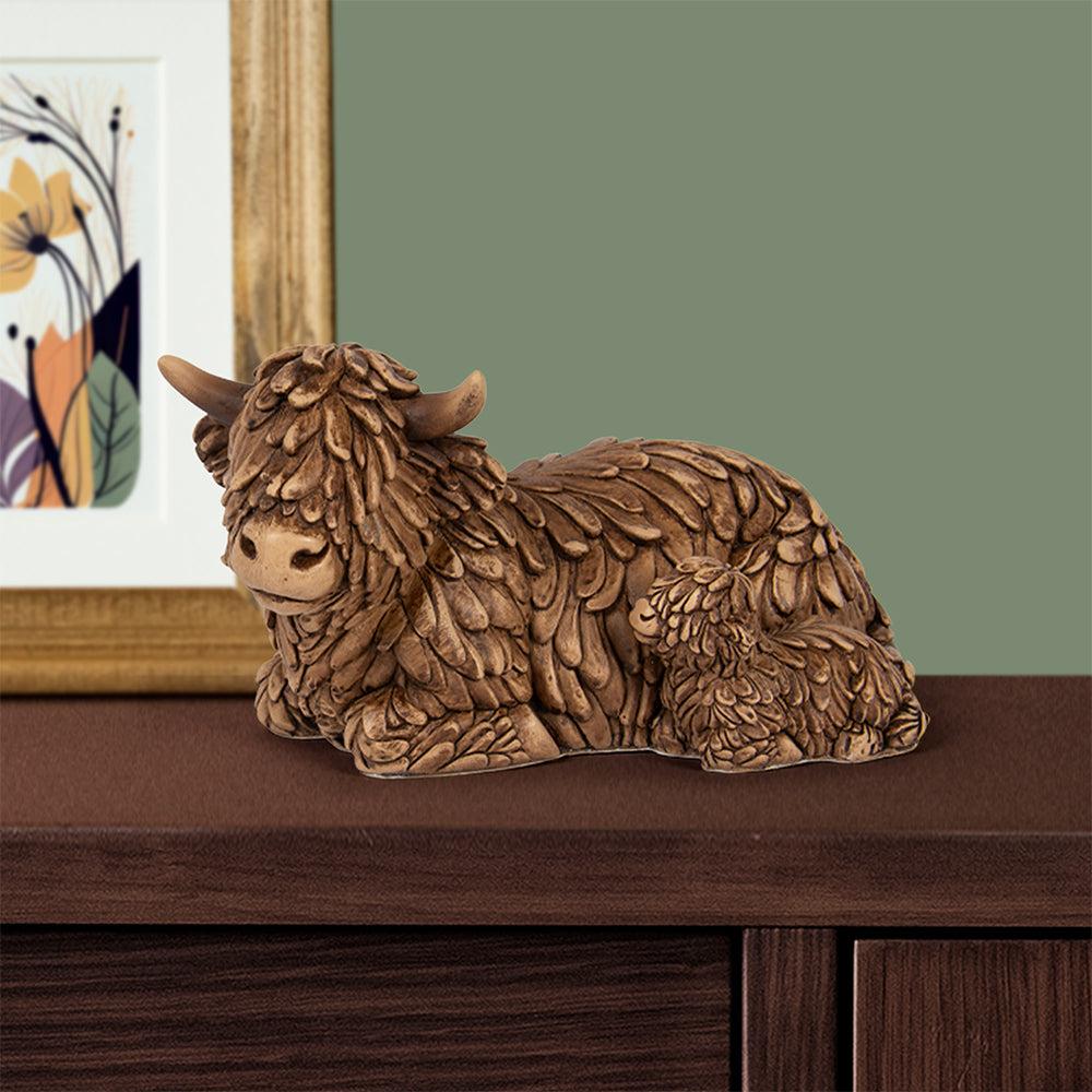 Highland Cow & Calf Lying Figurine Ornament
