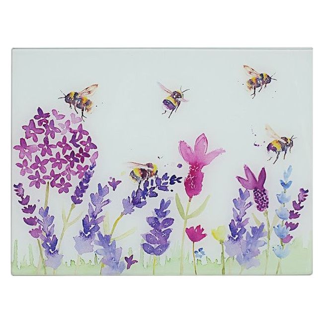 Lavender & Bees Glass Cutting Board