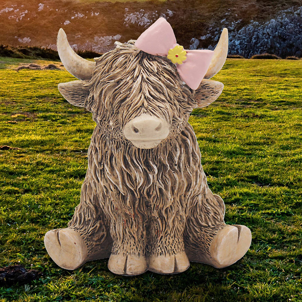 Highland Cow with Pink Bow Figurine Ornament