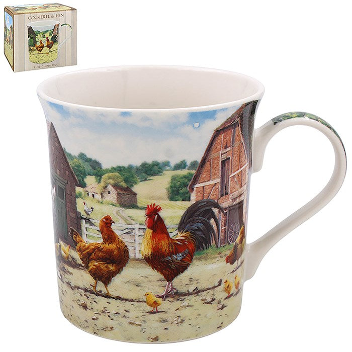 Cockerel & Hen Farmyard Fine China Mug