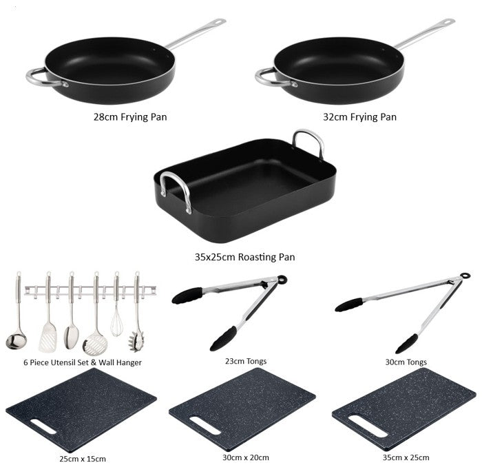 Solaris Pro Roast, Large Deep Frying Pan and Utensil Accessory Set - 15 Pieces