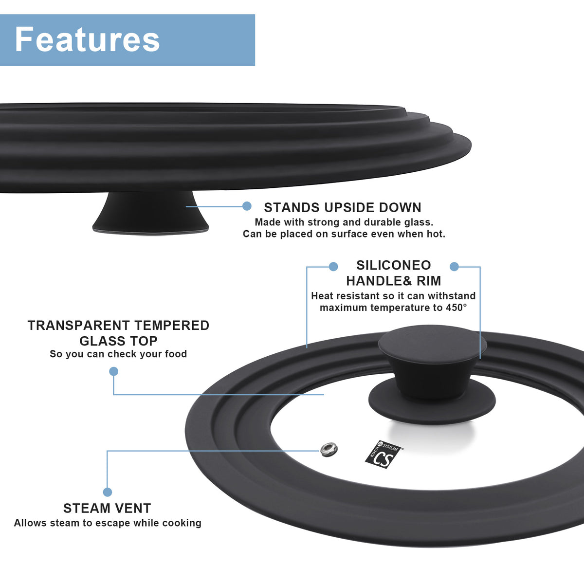 Sola Universal Glass Lid for Saucepan - 20/22/24cm