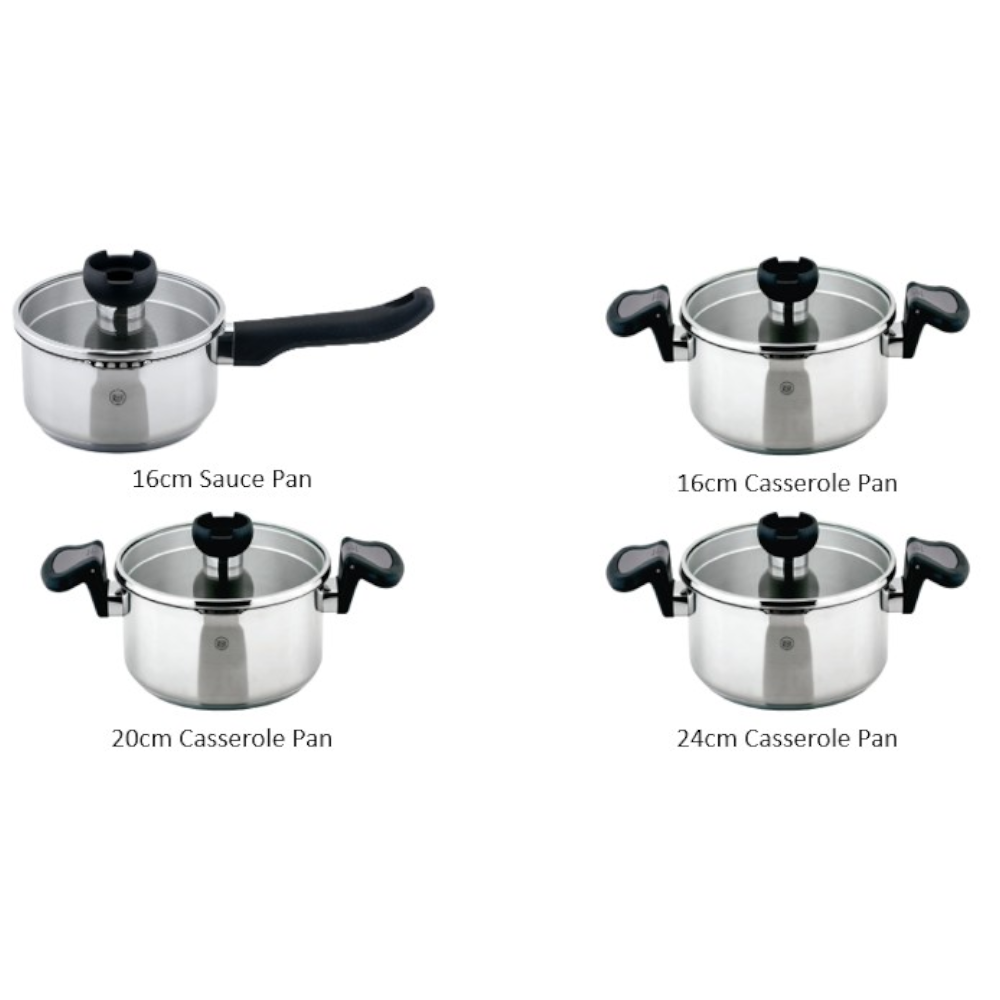 Aron Lift & Pour Stainless Steel Pan Set - 16cm, 20cm, 24cm