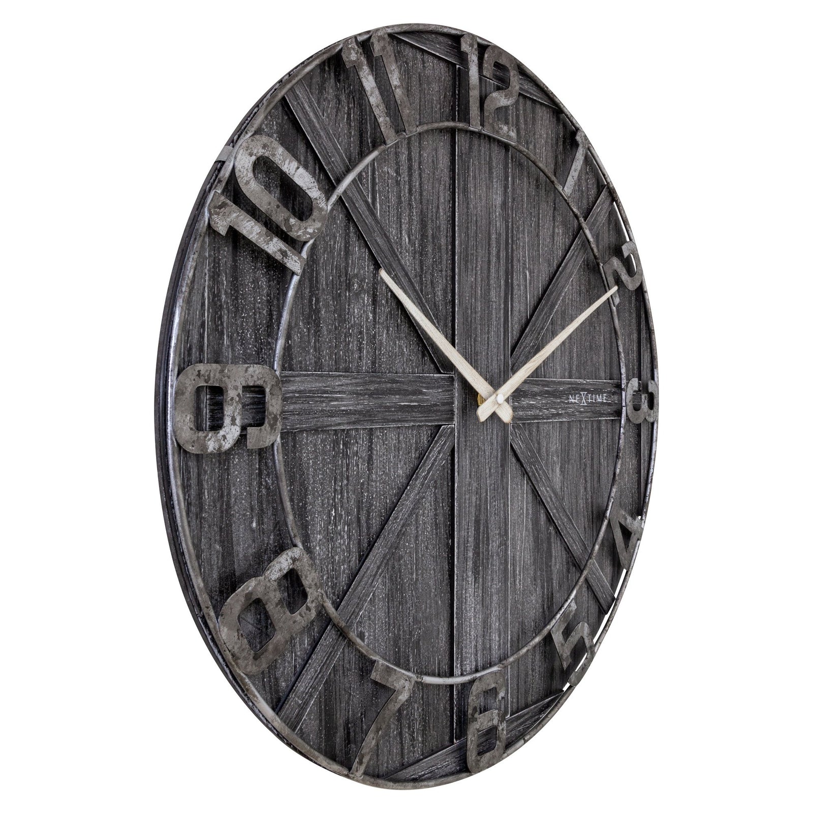 Large wall clock - 50cm - Silent - Black - Wood - Metal - "York" - NeXtime