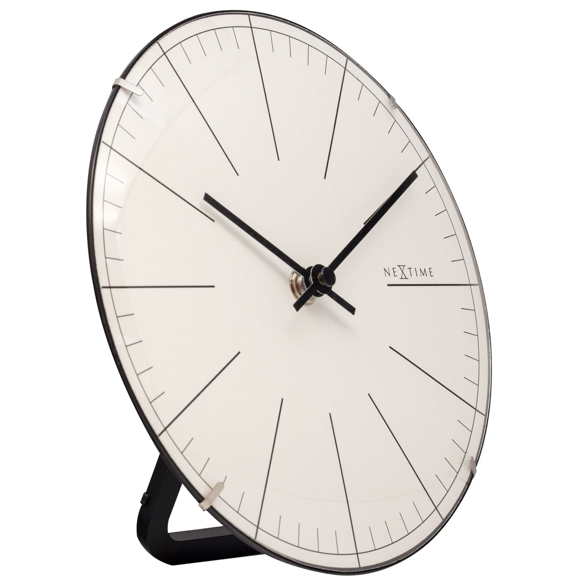NeXtime - Wall clock/ Table clock- Ø 20 cm- Glass – Dome Shaped Glass- White – 'Big Stripe Mini Dome'