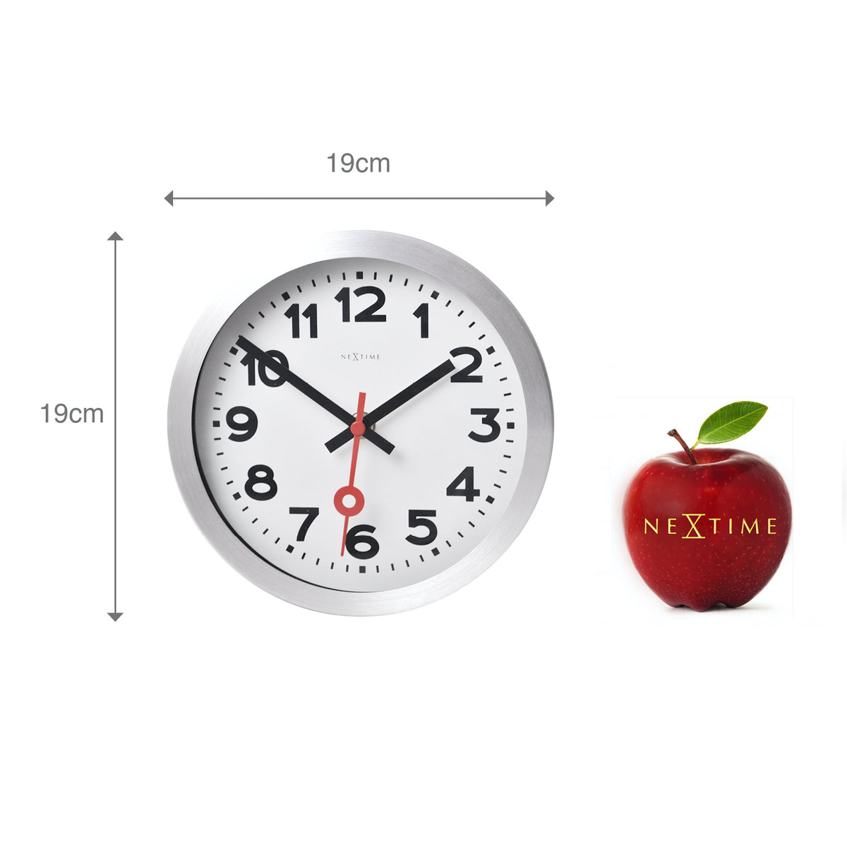 NeXtime - Wall clock/ Table clock - Ø 19 cm – Aluminum - Brushed - 'Station Numbers'