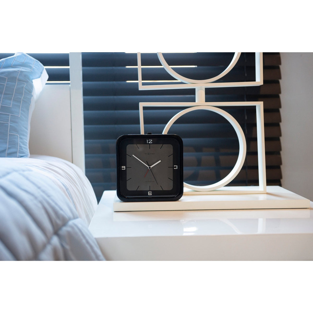 NeXtime - Table clock - 20 x 20 x 6 cm - Wood - Black - 'Square Alarm'
