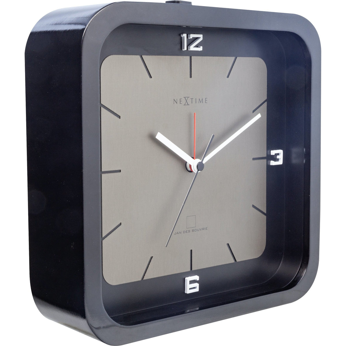 NeXtime - Table clock - 20 x 20 x 6 cm - Wood - Black - 'Square Alarm'