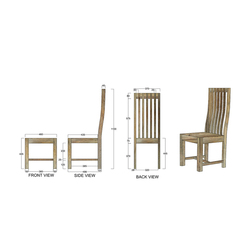 Dakota Mango Wood Long Back Dining Chairs - Set of Two