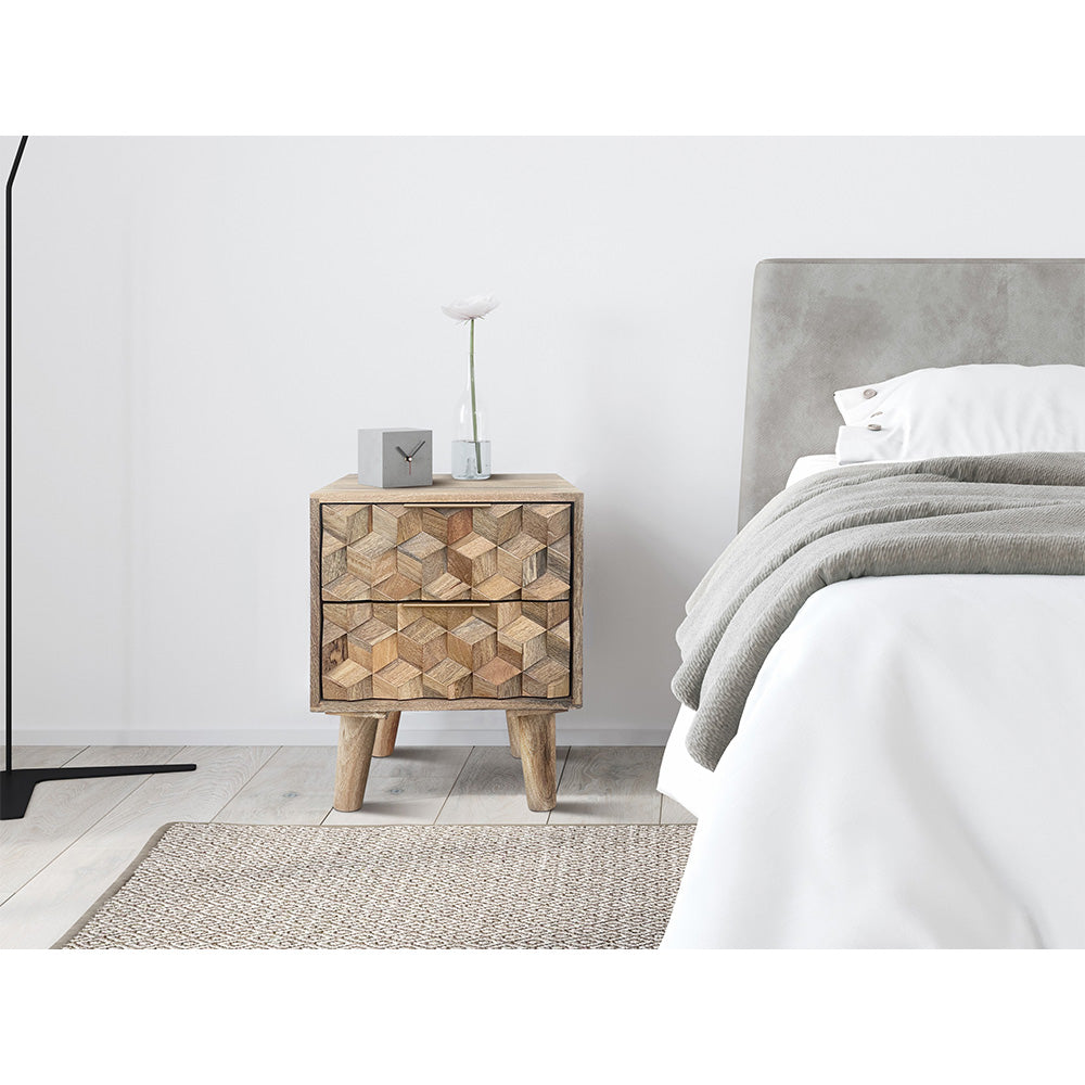 Geometric Mango Wood 2 Drawer Bedside Table