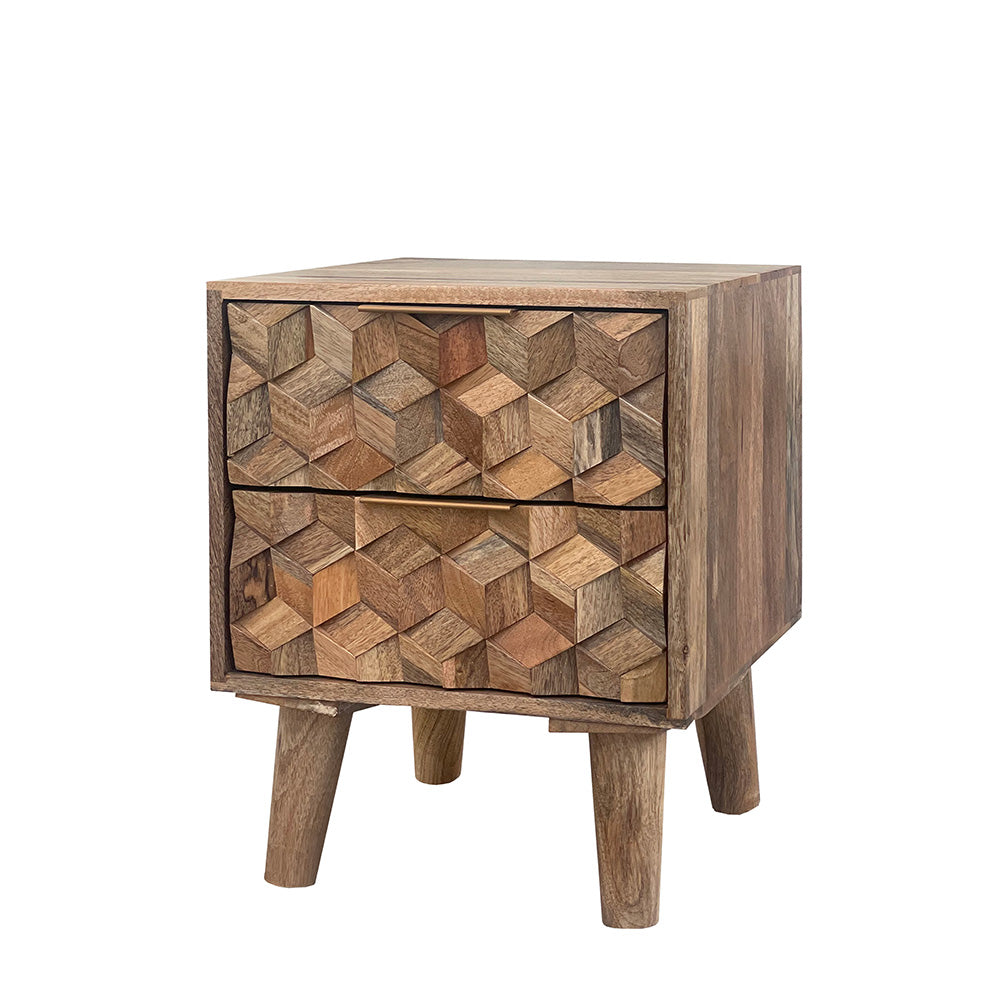 Geometric Mango Wood 2 Drawer Bedside Table
