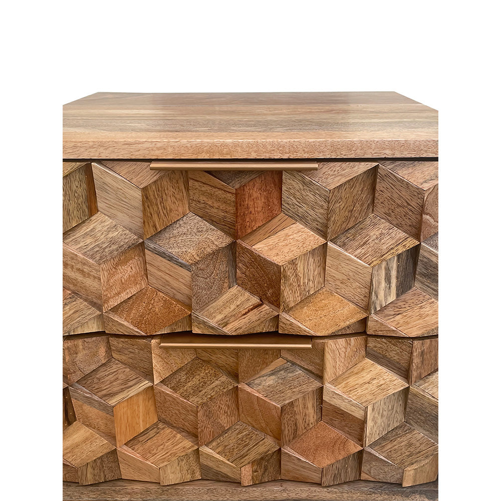 Geometric Mango Wood 2 Drawer Bedside Table