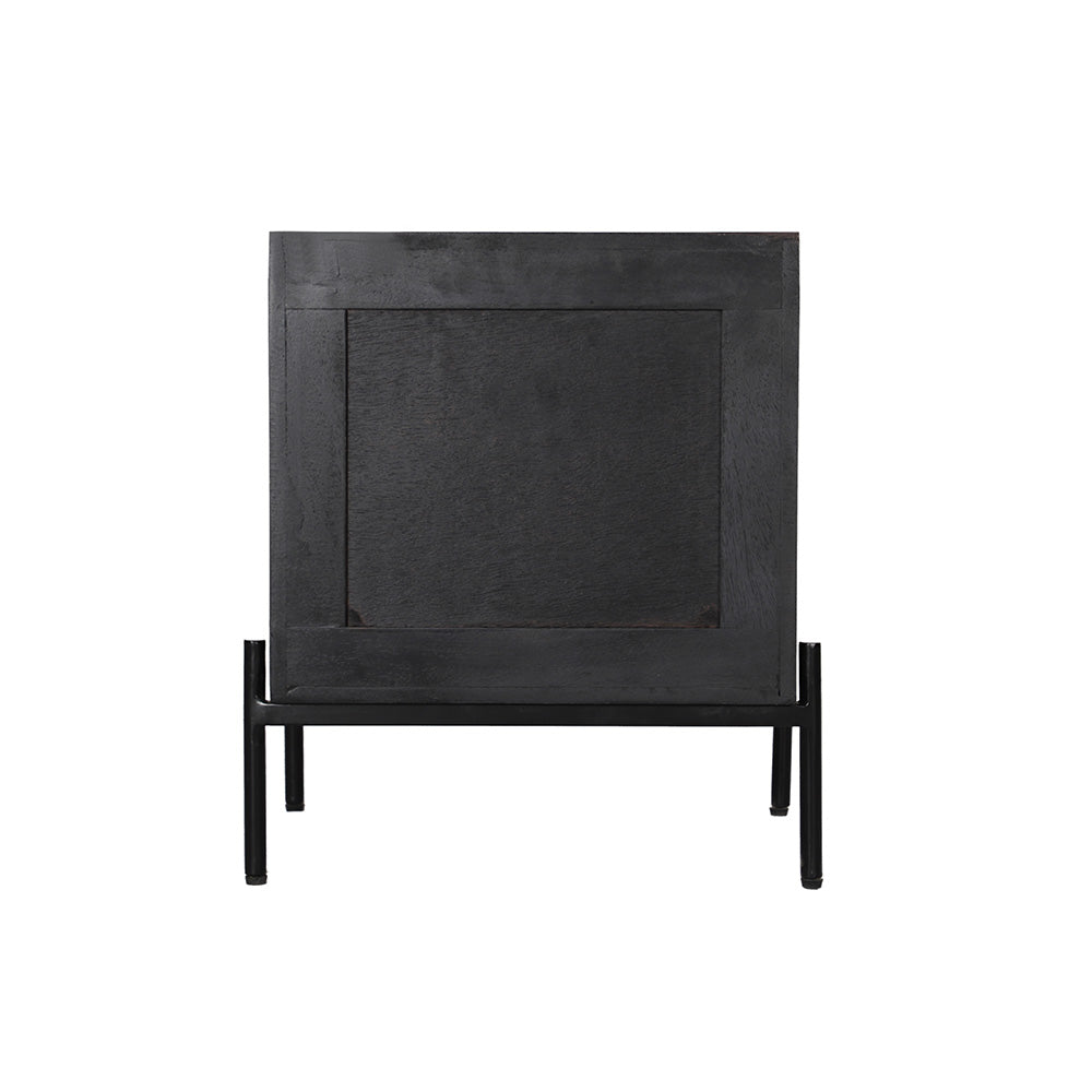 Rattan Black Mango Wood Bedside Table