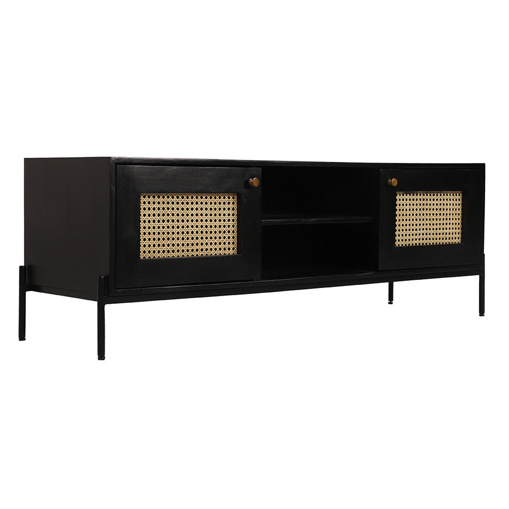 Rattan Black Mango Wood TV Unit