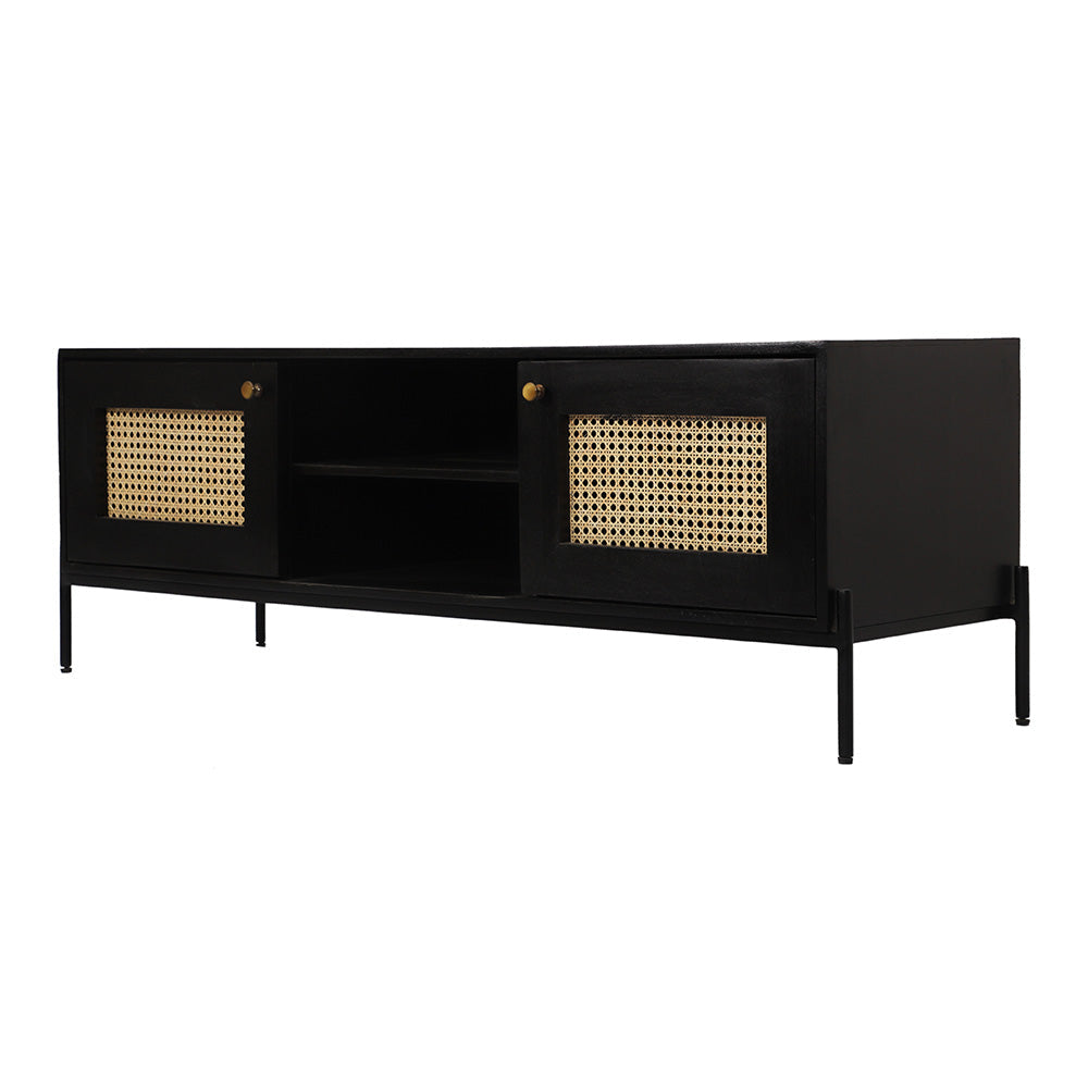 Rattan Black Mango Wood TV Unit