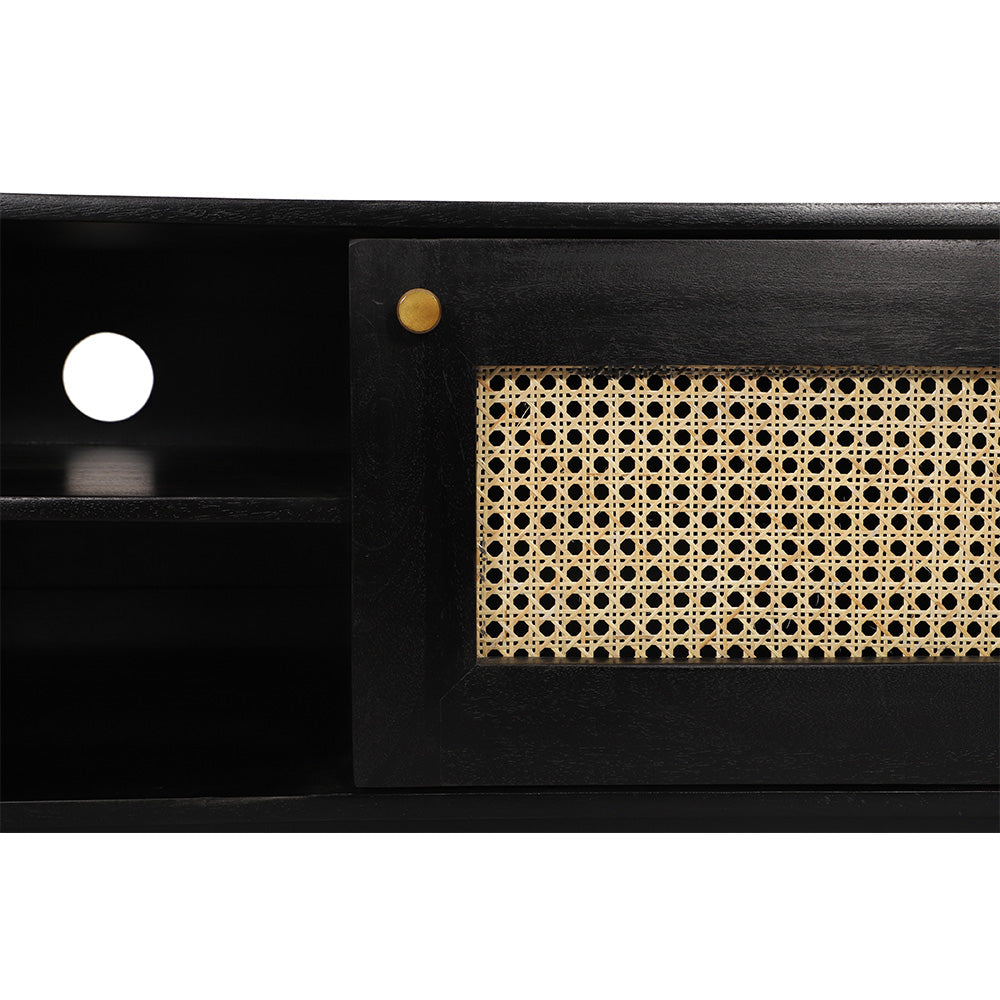 Rattan Black Mango Wood TV Unit