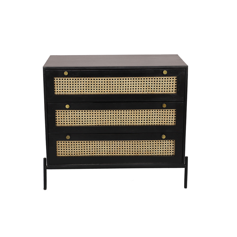 Rattan Black Mango Wood Chest of Drawers