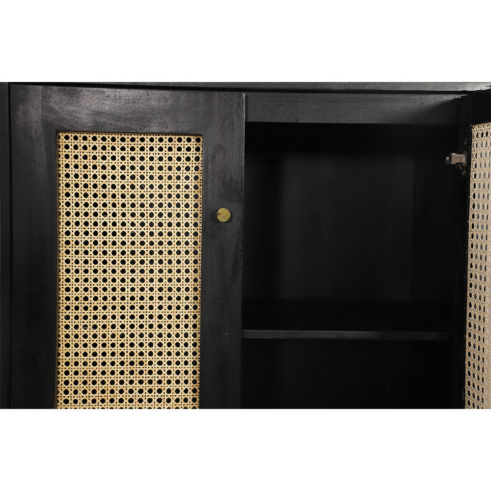 Rattan Black Mango Wood Tall Sideboard