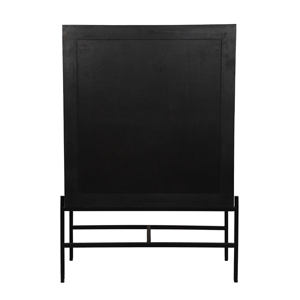 Rattan Black Mango Wood Tall Sideboard