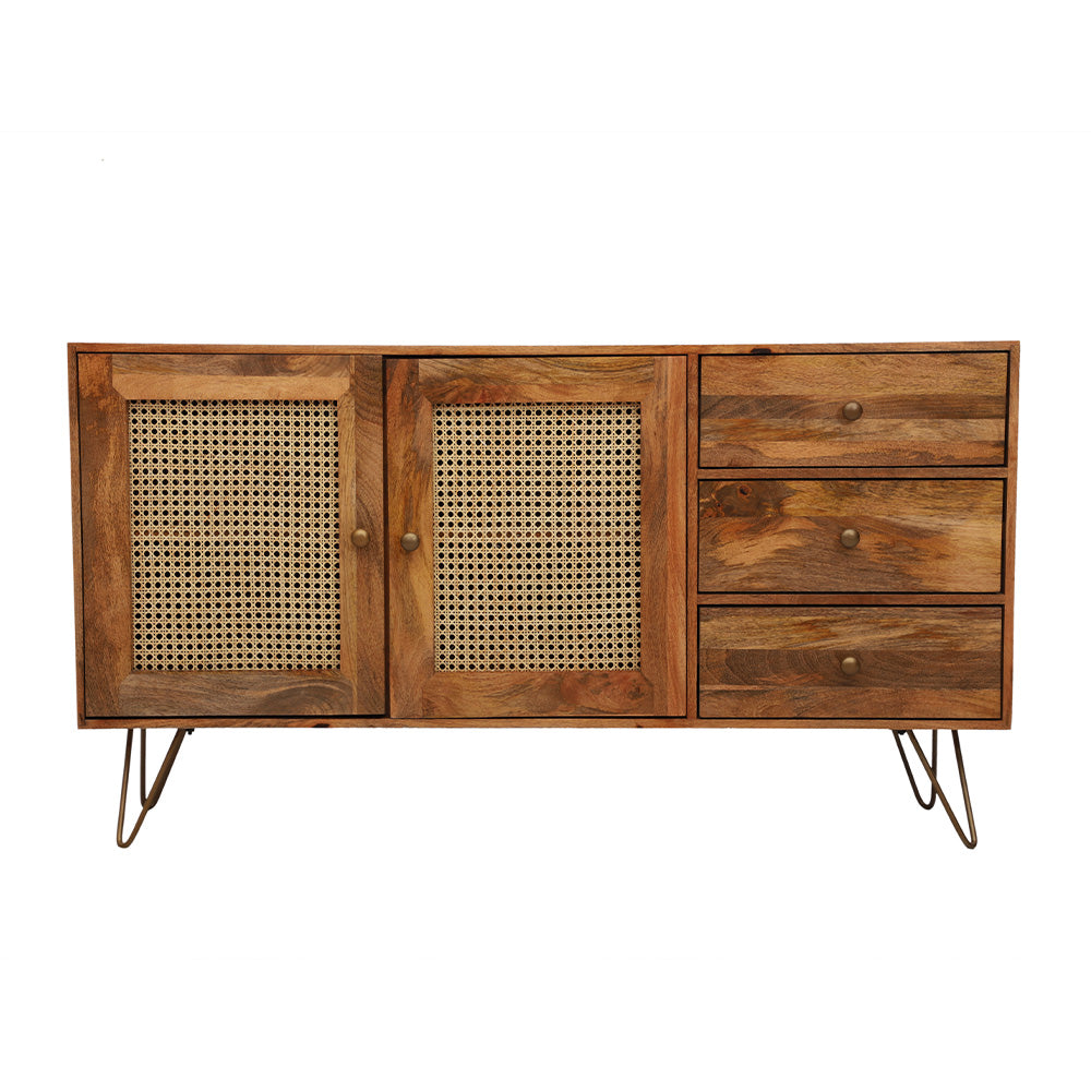 Rattan Brown Mango Wood Large Sideboard