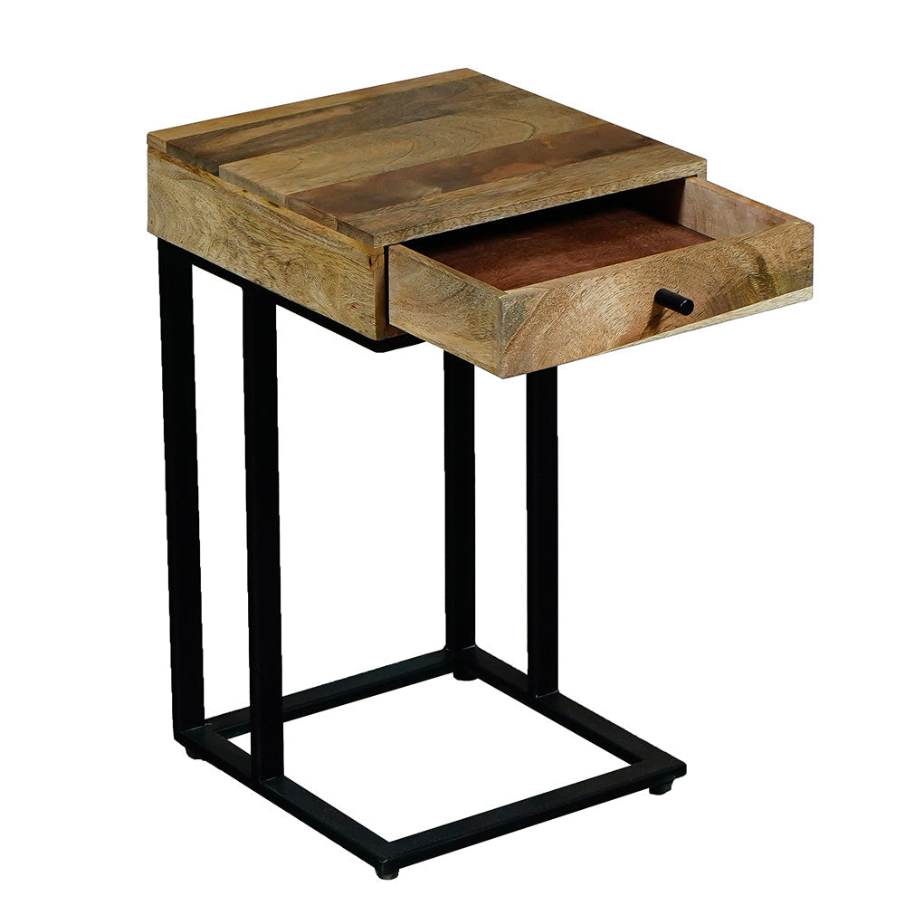 Ravi Light Mango Wood 1 Drawer Side Table - Small